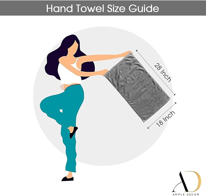 Ample Decor Hand Towel 18 X 28 Inch 600 GSM 100% Cotton, Soft Absorbent - 4 Pcs Gray