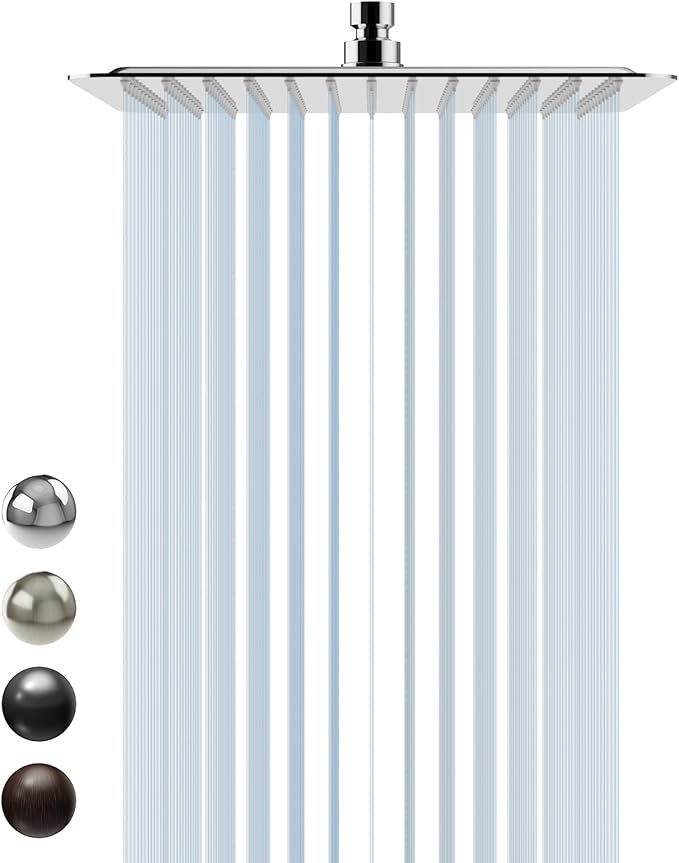 SR SUN RISE Luxury 12 Inch Large Square Stainless Steel Shower Head High Pressure Rainfall Showerhead Ultra Thin Water Saving Polished Chrome