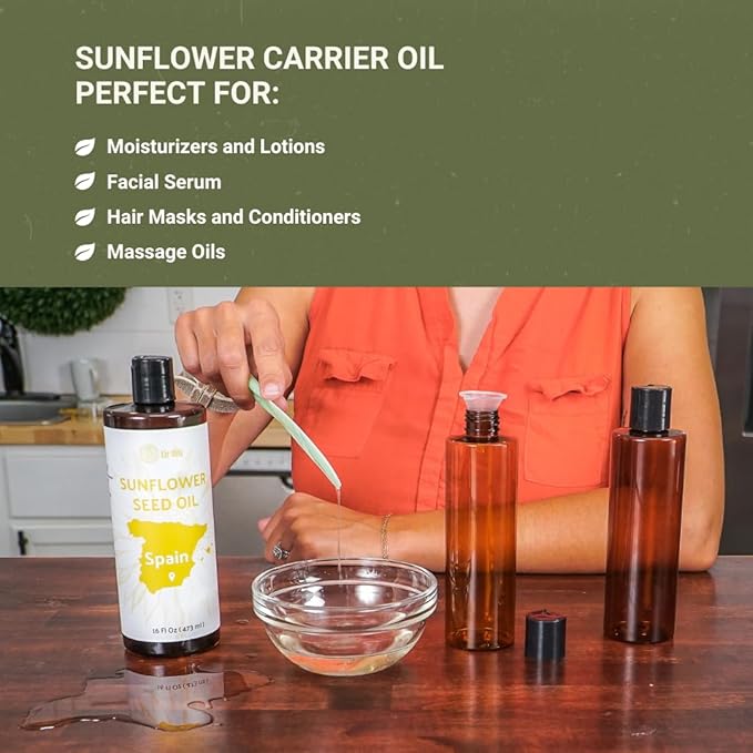 Nature Packaged Sunflower Carrier Oil (1Gal) - Direct from EIR Oils' Farmland in the Sunny Fields of Spain - 100% Pure Carrier Oil for Hair, Face, and Skin