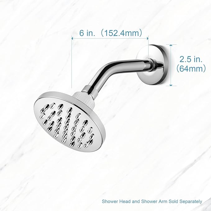 OFFO Shower Arm with Flange, 6 in Wall Mount Replacement Angle Shower Head Arm Wall-Mounted For Fixed Shower Head & Handheld Showerhead, Chrome