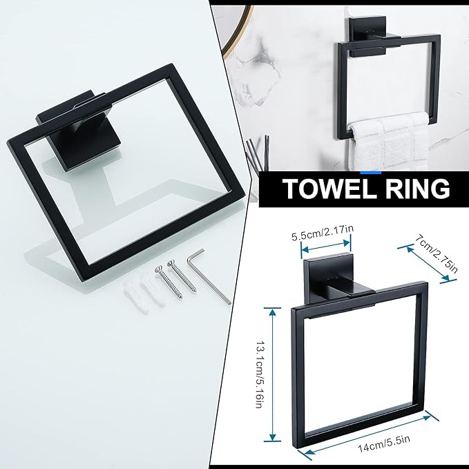 YACVCL 5 Pieces Black Bathroom Accessorie Set 23.6 Inch Towel Bar Set,SUS304Stainless Steel Bathroom Hardware Set,Wall Mounted Towel Holder Set for Bathroom