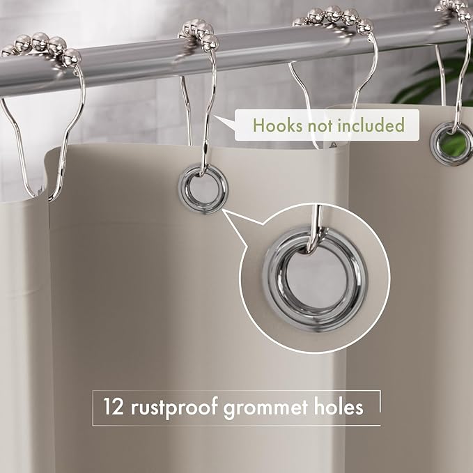 AmazerBath Shower Curtain Liner, 72x72 Tan Shower Liner, Cute Plastic Shower Curtain Liners, Lightweight Waterproof PEVA Khaki Shower Curtains for Bathroom with Magnets and 12 Grommet Holes