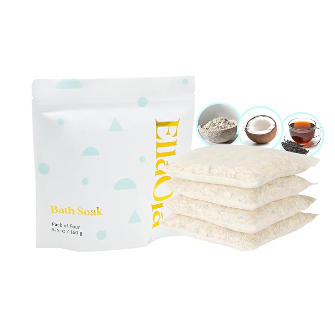 ELLAOLA Oatmeal Bath Soak for Babies Kids & Adults - Baby Bath Tea Soaks Made with Prebiotics to Relieve Dry, Itchy, Eczema Prone Skin While Gently Cleansing, Fragrance Free I 4 Bath Tea Soaks