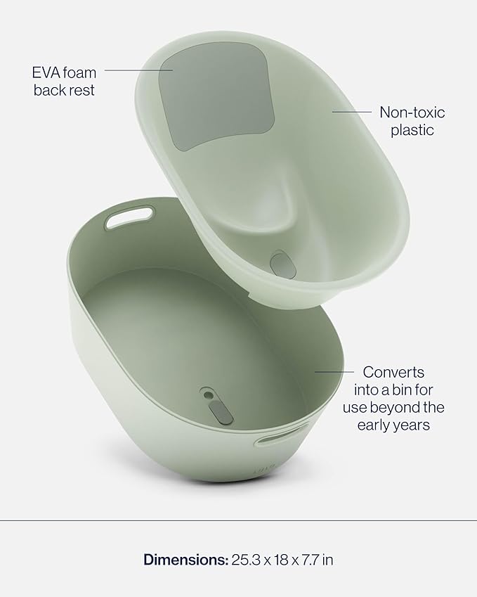 Lalo Bathtime Starter Kit - Modern Baby Bathtub, Rinse Cup & Spout Cover Bundle, Safe & Clean Design for Newborns, Minimalist Design, Easy to Clean, 25.3 x 18 x 7.7 in, 10 lb - Sage