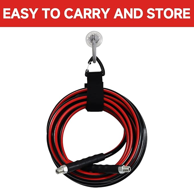 Sewer Jetter Kit for Pressure Washer 50FT, Drain Cleaner Hose 1/4 Inch NPT, NPT Corner Swivel and Push Button Nose Sewer Jet Nozzle Wrenches Gloves Waterproof Tape Pearl Brooch,5800PSI