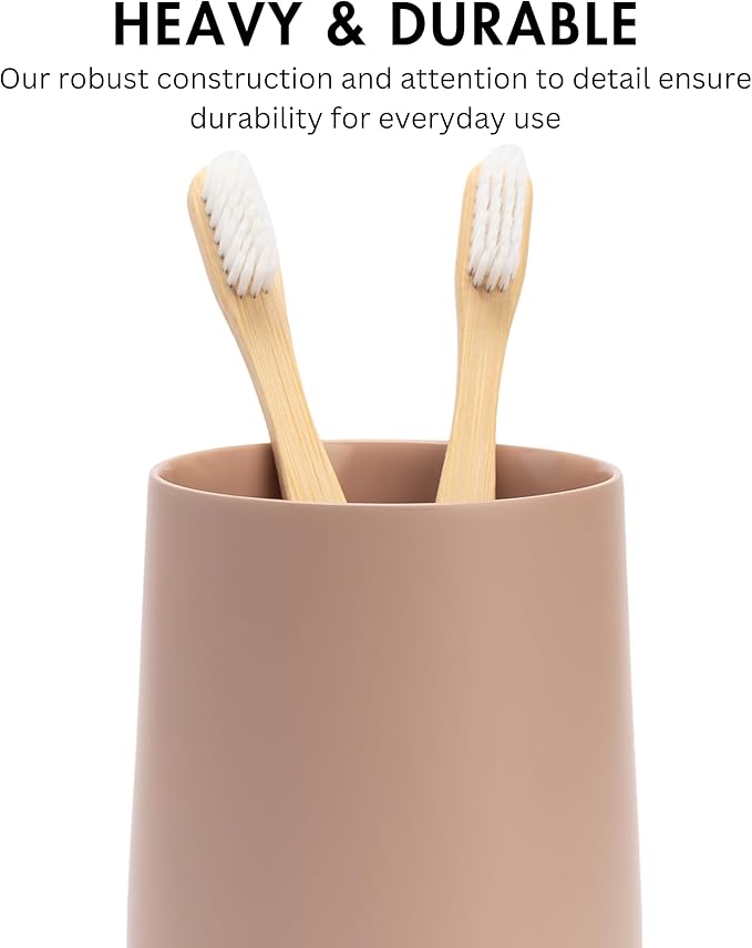 Matte Dusty Pink/Mauve Toothbrush and Toothpaste Holder and Cup for Bathroom Vanity and Countertop, Round Organizer for Electric Toothbrushes, Floss, Razors, Cotton, and Mouthwash
