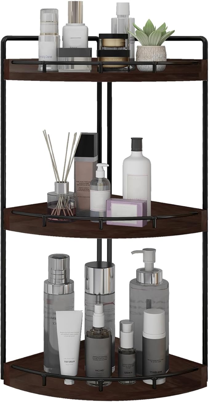 Dorhors 3-Tier Corner Bathroom Organizer Countertop for Storage,Vanity Tray,Wood Counter Organizer for Kitchen,Bathroom,Dresser (Walnut)