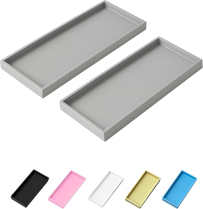 Vanity and Bathroom Tray, 15" ABS Countertop Organizer,Waterproof Vanity Tray for Toilet Tank,Perfume,Soap,Keys,Bathroom Accessories,Kitchen and Bath Trays,Non Slip Small Trays,Gray,2 Pack