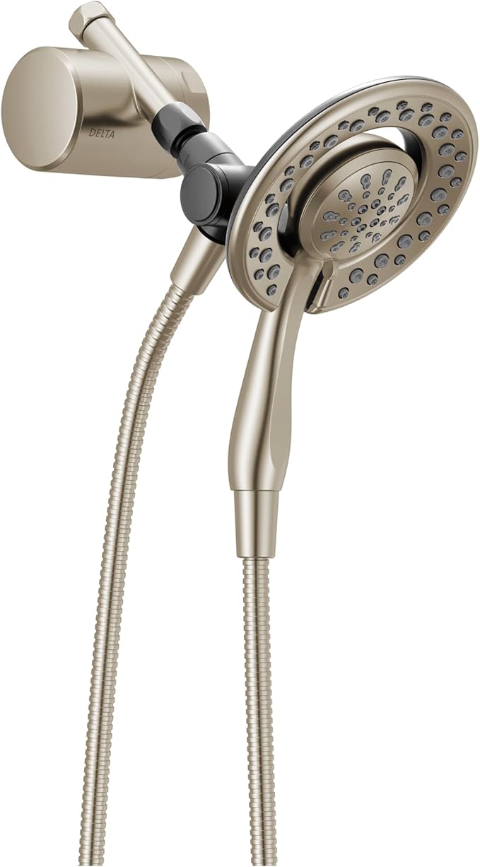 Delta 4-Setting In2ition 2-in-1 Dual Shower Head with Clarifi Standard Shower Filter Attachment, Brushed Nickel Shower Head with Filter, SpotShield Brushed Nickel 7SF110BSN