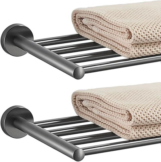 30 Inch Bathroom Towel Rack, Hotel Style Towel Racks for Bathroom Wall Mounted, Modern Towel Bar Rack, 2-Tier Towel Shelves, Gray