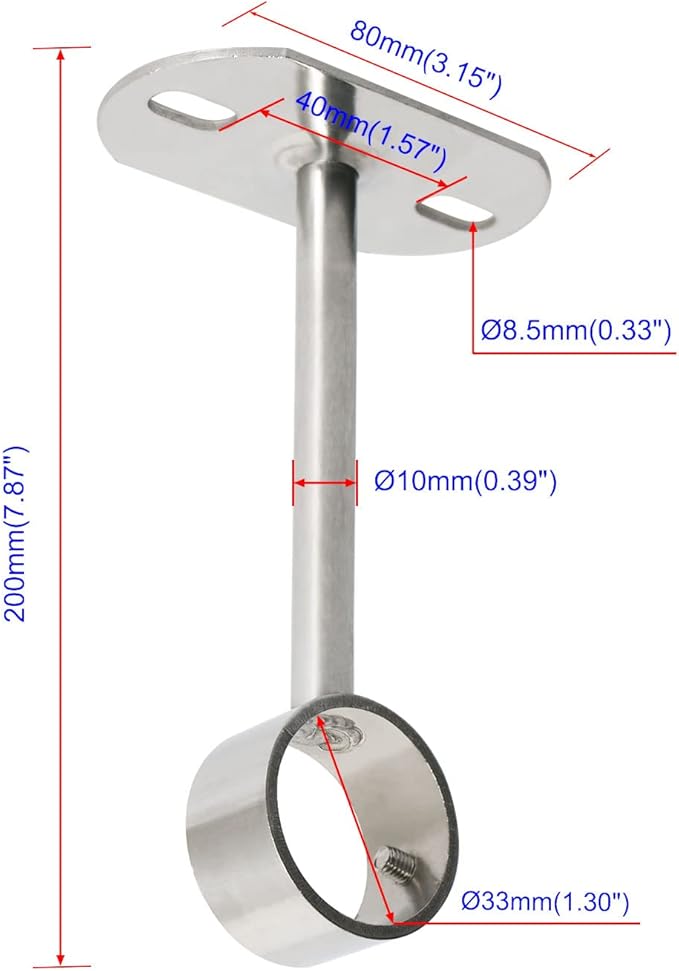 4Pcs ID32mm(1-1/4"), L200mm, Clothes Rail mounting Bracket, Shower Curtain Closet tie Rod Support Frame, Curtain Rod Flange Socket, Suitable for Ceiling or Wall mounting