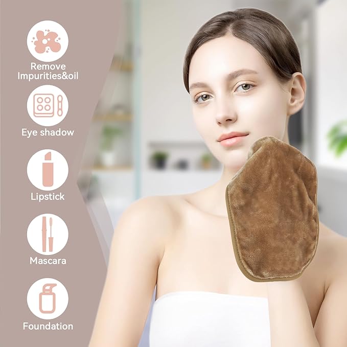 Nugilla Makeup Remover Cloths, 8 Packs Makeup Remover Towels Reusable Face Wash Cloth, Soft Microfiber Face Cloth for Women(Light Brown)