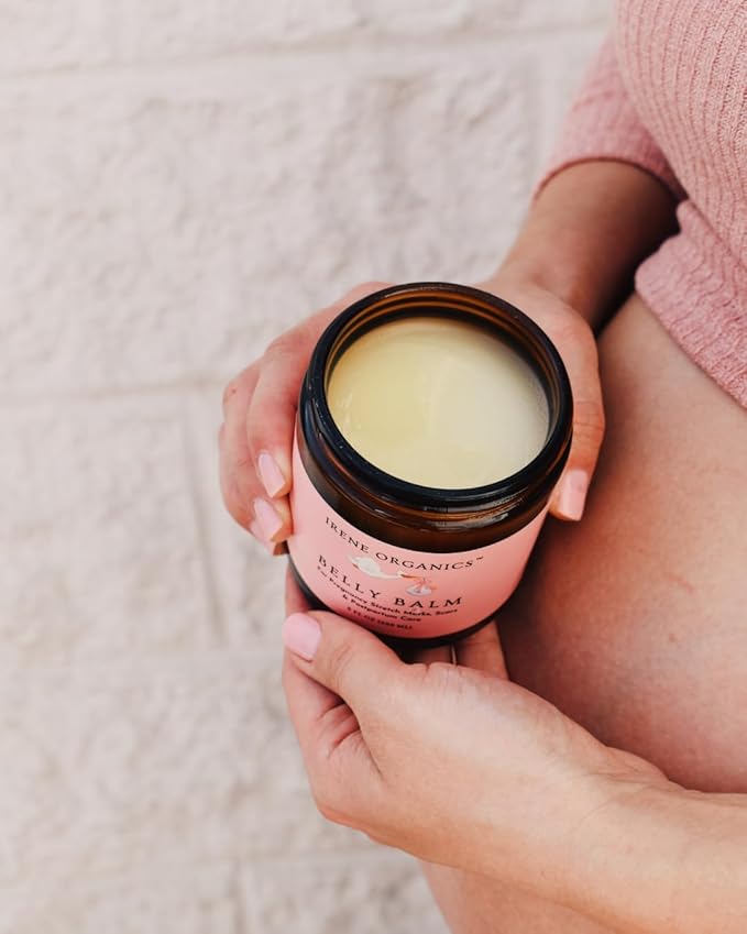 Organic Belly Butter for Pregnancy Stretch Mark Prevention and Treatment by Irene Organics - Award Winning Anti Stretch Mark Tummy Balm For Pregnancy and Postpartum 4oz - Hydrating Bump Cream