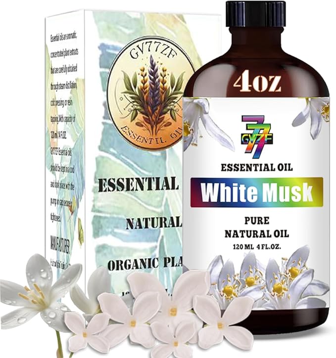 White Musk Essential Oil (4 oz/120 ml) — White Musk Oils for Aromatherapy, diffusers, humidifiers, Home fragrances, DIY Skincare, soap Making, DIY Candle, Relaxation, Yoga, and Meditation
