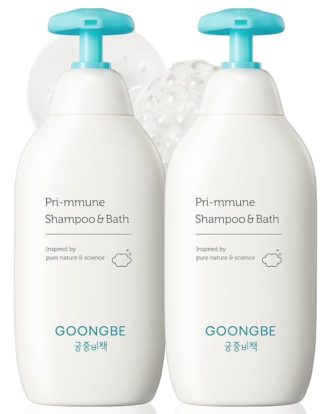 GOONGBE Pri-mmune Shampoo & Bath - Korean Baby Wash - Hypoallergenic Head to Toe Cleanser - Paraben-Free Formula For Sensitive Hair & Skin, 11.8 fl.oz. 2 Pack