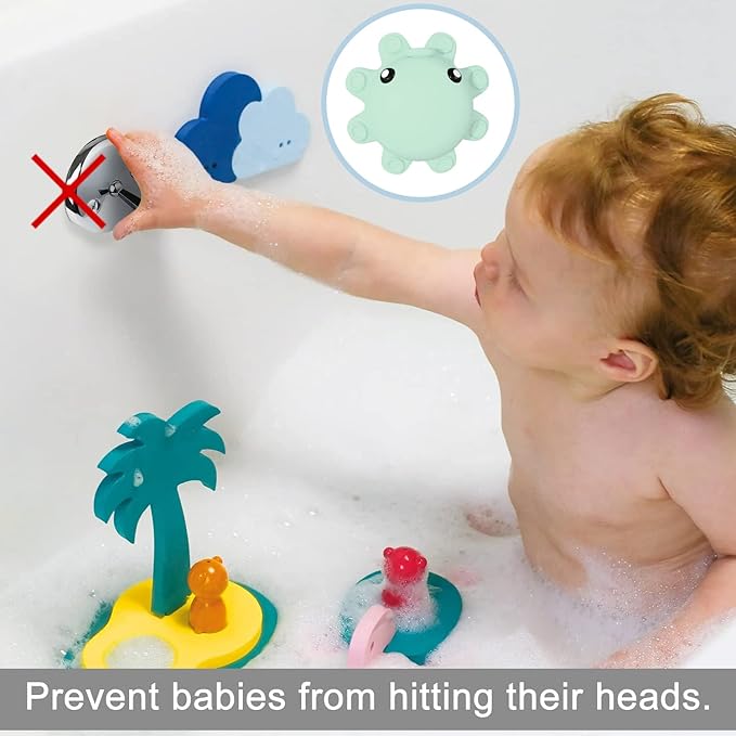 Bathtub Overflow Drain Cover Tub - Silicone Bathroom Overflow Drain Cover, Bath Tub Overflow Cover, Bathroom Spa Accessories, Adds Inches of Water for Deeper&Warmer Bath，Aqua Green