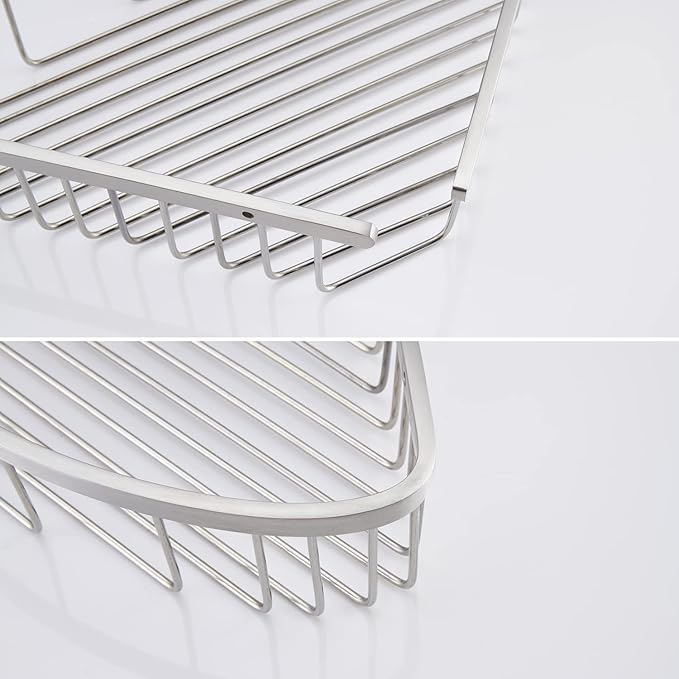 Bathroom Shower Caddy Corner Shelf, Corner-Hollow Design, Ultra Sturdy Rust-Proof Stainless Steel Shelf Organizer Shampoo Holder, Wall Mounted Storage Rack for Bathroom, Brushed Nickel