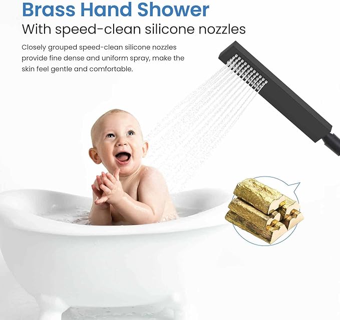 KIBI Cube Floor Mount Tub Filler with Hand Shower in Matte Black | Solid Brass Single Handle Freestanding Bathtub Faucet with 360° Swivel Spout, Modern Bath Faucet for Tub and Shower (KTF302MB)