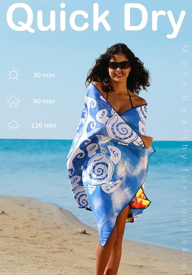 2 Pack Microfiber Lightweight Beach Towel Sand Free Quick Dry Absorbent Thin Compact Towels for Swimming Pool Camping Beach Accessories Large Easy Pack Travel Things for Vacation Essentials Gift