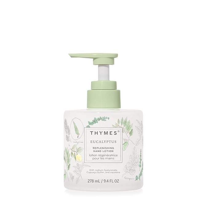 Thymes Replenishing Hand Lotion for Dry Skin - Daily Moisturizer Helps Reduce Dryness - Hand Lotion for Women & Men Formulated with Sodium Hyaluronate & Squalane (Eucalyptus, 9.4 fl oz)