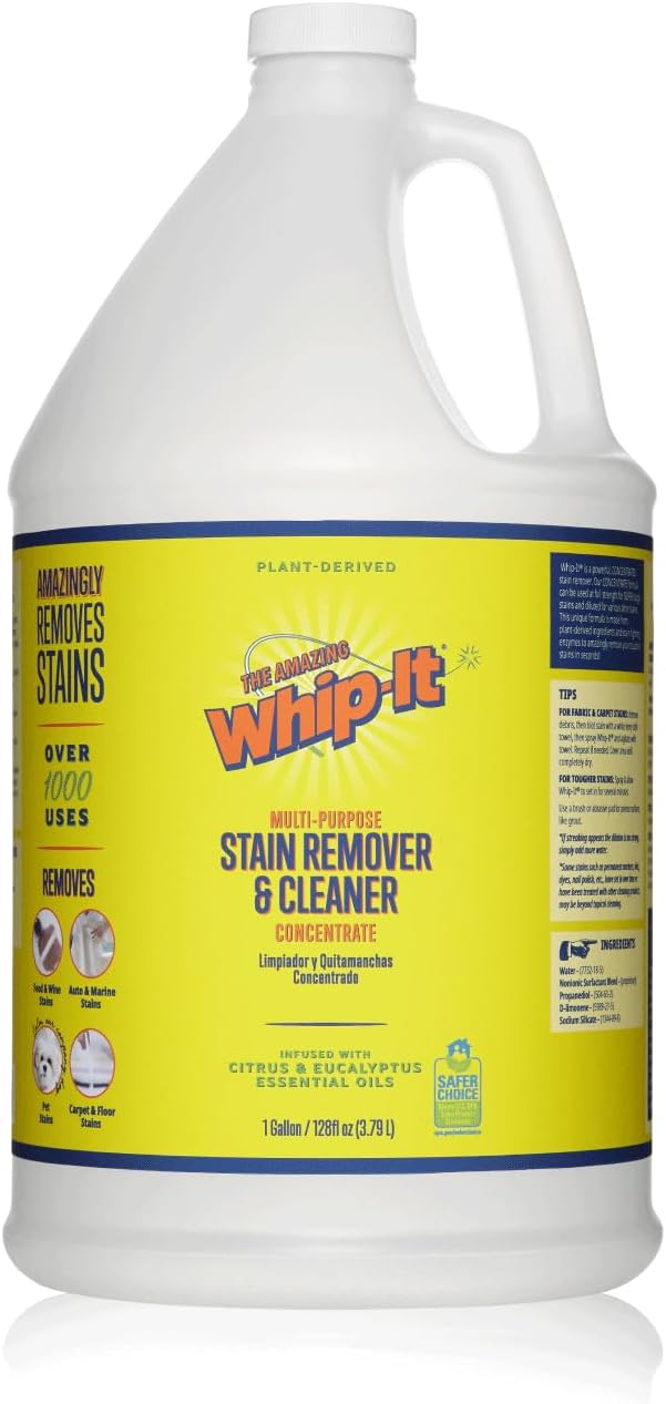 Whip It Cleaner Concentrate, Multi Purpose Stain Remover, Plant Based Enzyme Cleaner, Cleaning Food, Grease, Coffee, Wine, Baby Stains, Over 500 uses, Made in the USA, 1 Gallon,128-ounce