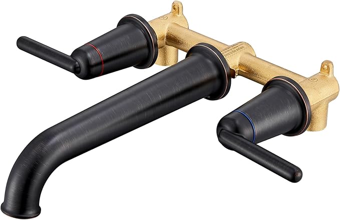Wall Mount Tub Filler, 10.33" Extra Long Spout With Rough-in Valve, 10.08 GPM High Flow 2-Handle Faucet, Wall Mounted Bathtub Set, Brass Roman Bath Faucet, Oil Rubbed Bronze