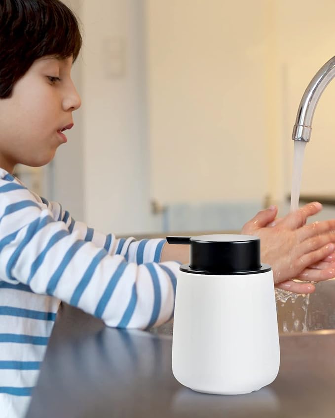 Bosilunlife Liquid Soap Dispenser - 12Oz Lotion Dispenser with Pump Matte White Ceramic Soap Dispenser Bathroom Dish Hand Wash Dispenser for Kitchen Pump Dispenser