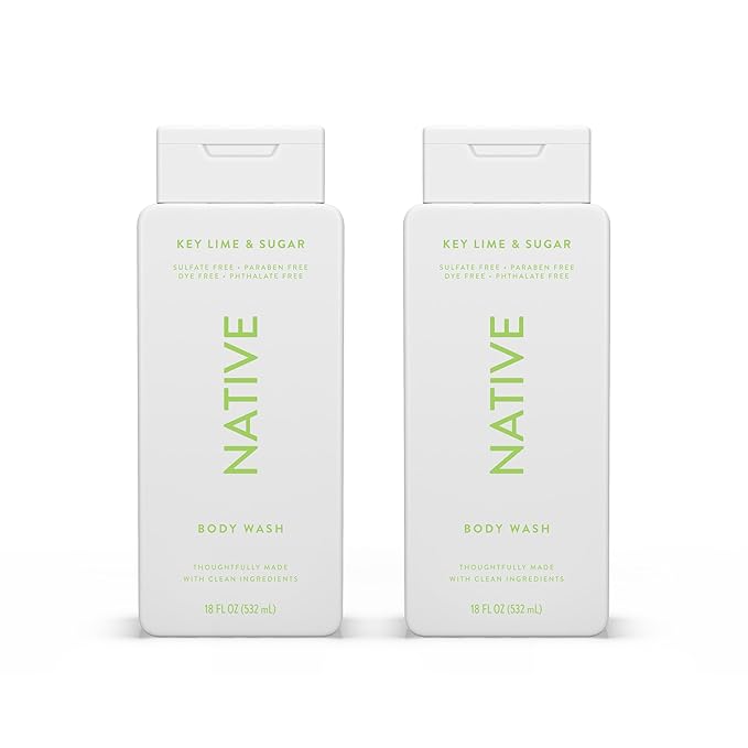 Native Body Wash Contains Naturally Derived Ingredients | For Women & Men, Sulfate, Paraben, & Dye Free Leaving Skin Soft and Hydrating | Key Lime & Sugar 18 oz - 2 Pk