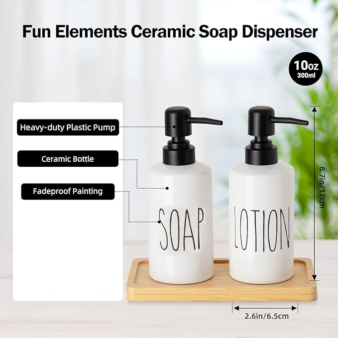FE Soap Dispenser, 10oz Ceramic Liquid Soap Dispenser for Bathroom Countertop with Plastic Pump(SOAP)
