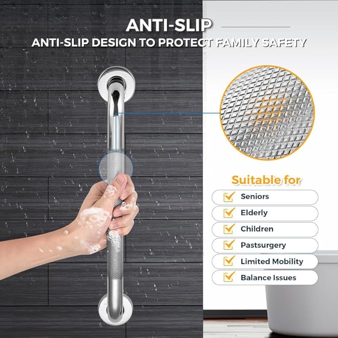 Grab Bars for Shower, 1 Pack 16-Inch Anti Slip Shower Handles for Elderly, Safety Shower Grab Bar, Stainless Steel Handicap Grab Bars for Bathroom (Polished Nickel 1" Diameter)