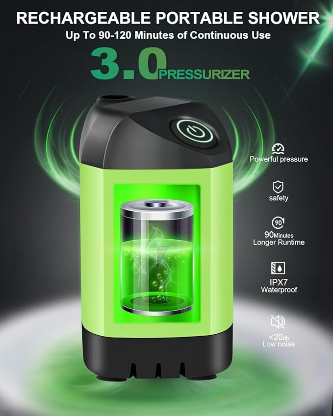 AUTOPkio Portable Camping Shower - Outdoor Camp Shower with Showerhead Sprayer & Rechargeable Battery Pump for Camping, Travel, Hiking, Car Washing, Pet Bath