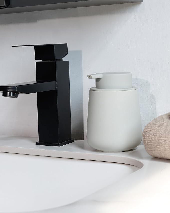 Bosilunlife Soap Dispenser Bathroom - Grey Ceramic Soap Dispenser Lotion Hand Pump Dish Soap Bottle for Kitchen 12oz Refillable Liquid Hand Wash Dispenser for Bathroom