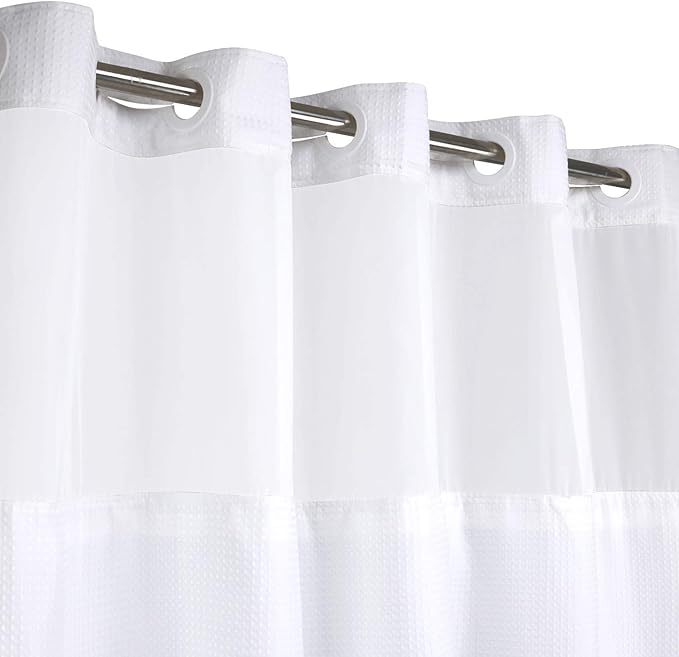 River Dream Stall Heavyweight No Hooks Required Dotted Waffle Weave Shower Curtain with Snap in Liner - 36W x 74H,Hotel Grade,Spa Like Bath Curtain,White