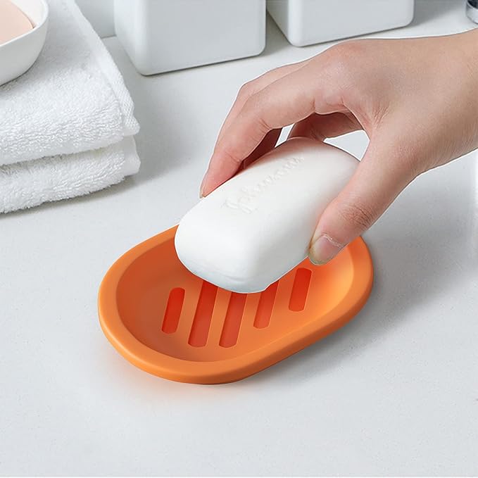 Topsky 2 Pcs Soap Dish Soap Holder with Drain for Shower, Double Layer Plastic Drainage Box for Bathroom - Orange