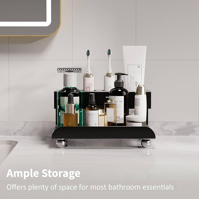 Quick Dry Electric Toothbrush Holder 4 Slots Metal Bathroom Counter Organizer for Toothpaste Razor Mouthwash, Black