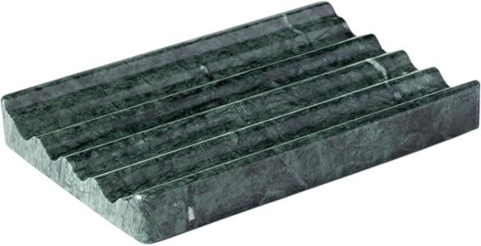 Soap Holder, Marble Soap Dish for Shower, Green Bar Soaps Holder with Water Ripple Design, Easy Cleaning Soaps Saver for Kitchen Sink，Bathroom, Executive Indian Natural Stone Soap Tray