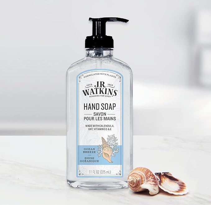 J.R. Watkins Gel Hand Soap, Scented Liquid Hand Wash for Bathroom or Kitchen, USA Made and Cruelty Free, 11 fl oz, Ocean Breeze, 3 Pack