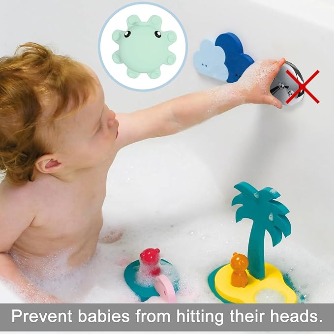 Bathtub Overflow Drain Cover - Silicone Bath Tub Drain Cover, Octopus Tub Overflow Drain Stopper with Suction Cups, Adds Inches of Water for Deeper Bath, Bathroom Spa Relaxing Accessory, Aqua Green