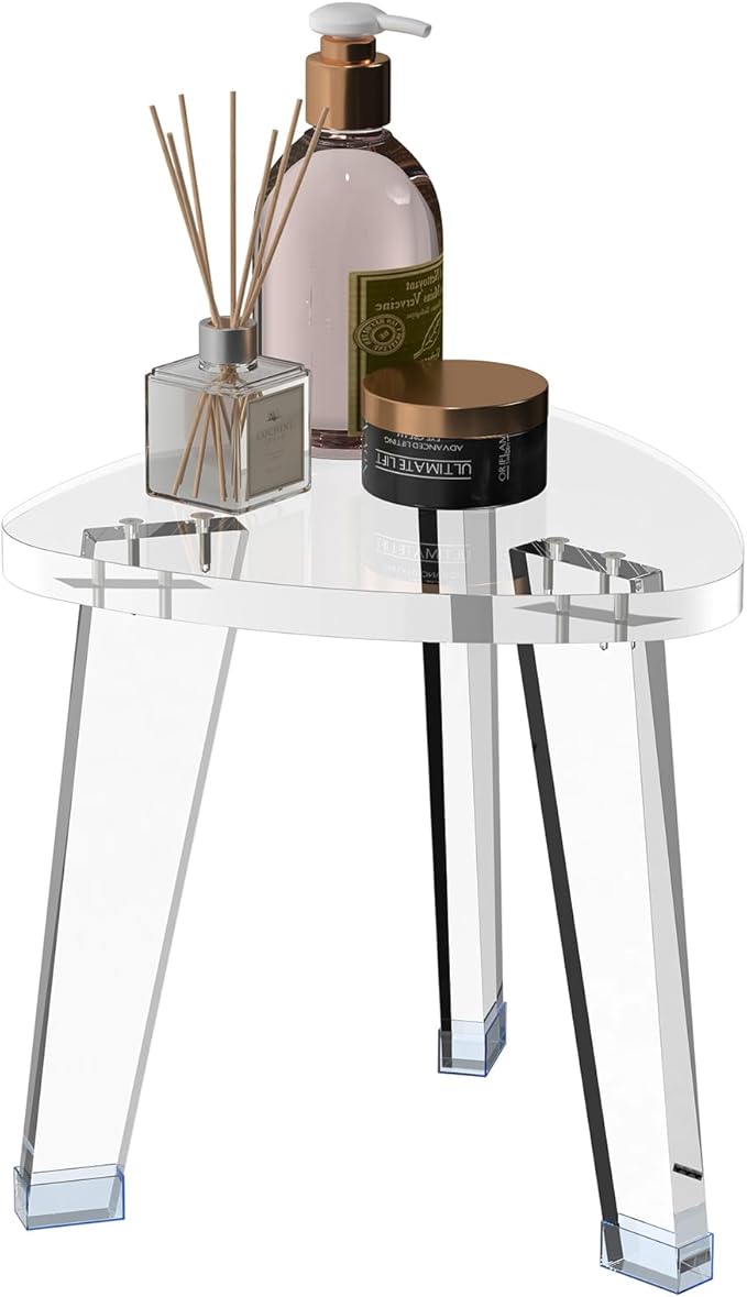 Acrylic Corner Shower Stool for Shaving Legs 11.65" D X 11.94" W X 12.2" H, Heavy Duty Shower Foot Rest, for Inside Shower, Waterproof Non-Slip