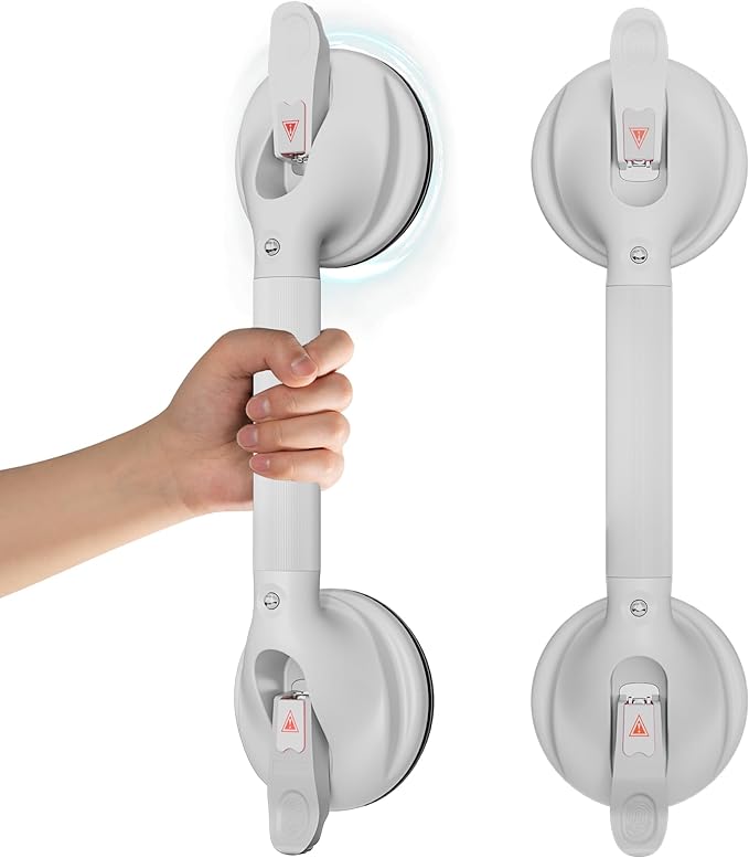 DAILYLIFE Grab Bars for Bathtubs and Showers, 17 inch Shower Handles for Elderly Suction, 300lbs Safety Shower Grab bar for Seniors and Elderly, White(1 Pack)