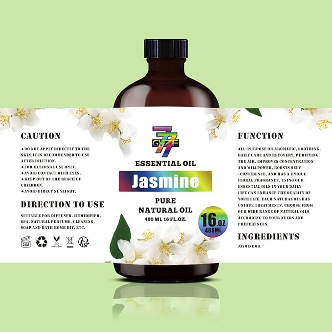 Jasmine Essential Oil (16 oz / 480 ml) – Jasmine Oils for diffusers, humidifiers, Home Baths, Cleaning Products, Yoga, DIY Soaps and DIY Scented Candles