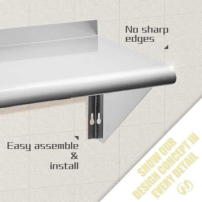 HALLY SINKS & TABLES H Stainless Steel Shelf 18 x 72 Inches, 500 lb, Commercial Wall Mount Floating Shelving for Restaurant, Kitchen, Home and Hotel