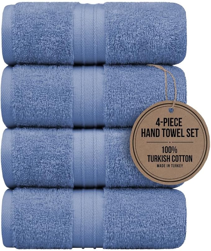 Hand Towels Pack of 4 - Extra Soft & Decorative, Large (16"x 28") 100% Cotton, Luxury, Thick, Plush - Versatile, Perfect as Bathroom and Hotel Towel, Hand Towels for Bathroom - Sky Blue