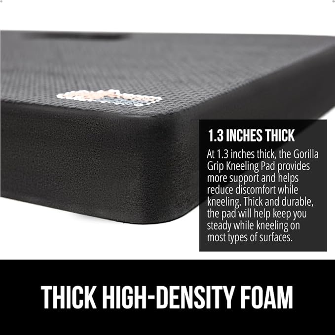 GORILLA GRIP Extra Thick Patent Pending Soft Foam Kneeling Pad, 2 PK, Supportive Large Cushion Knee Pads for Gardening, Baby Bath, Dirt and Water Resistant, Workout and Garden Supplies, 17.5x11, Black