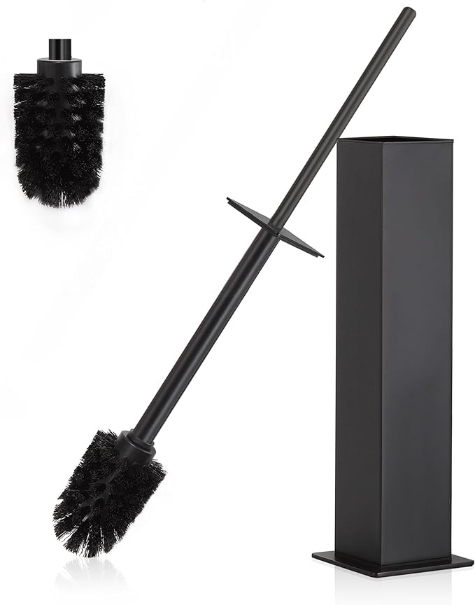 BVL Toilet Brush and Holder Set Black Stainless Steel 304 Square Freestanding Toilet Brush for Bathroom