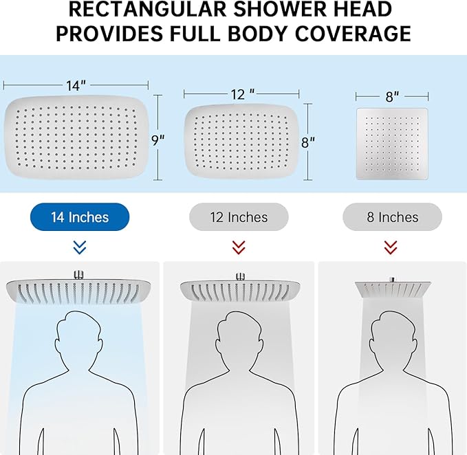 G-Promise All Metal 14 Inch Shower Head with Massage Mode Handheld, Rain Shower Head with Handheld Spray Combo, 3-Way Diverter with Pause Setting, 12 Inch Adjustable Extension Arm (Brushed Nickel)