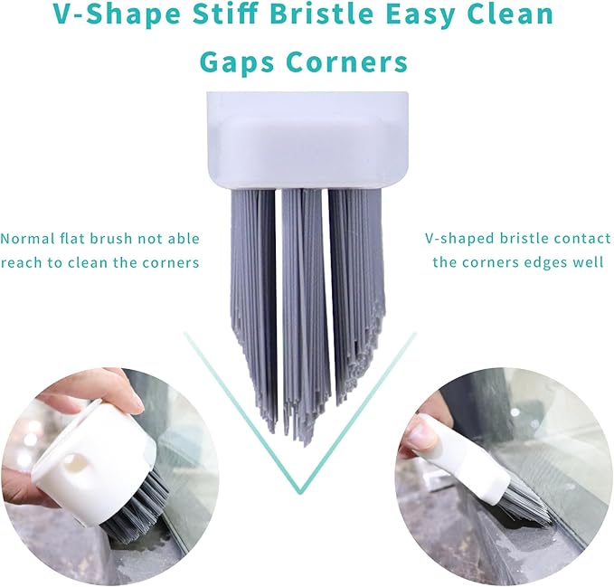 V Shape Grout Cleaner Brush Scraper, Stiff Bristle Grout Cleaning Brushes for Tile Floor, Handheld Grout Scrub Brush Set for Shower, Bathroom, Kitchen, Household, Easy Reach to Narrow Nooks and Cranny