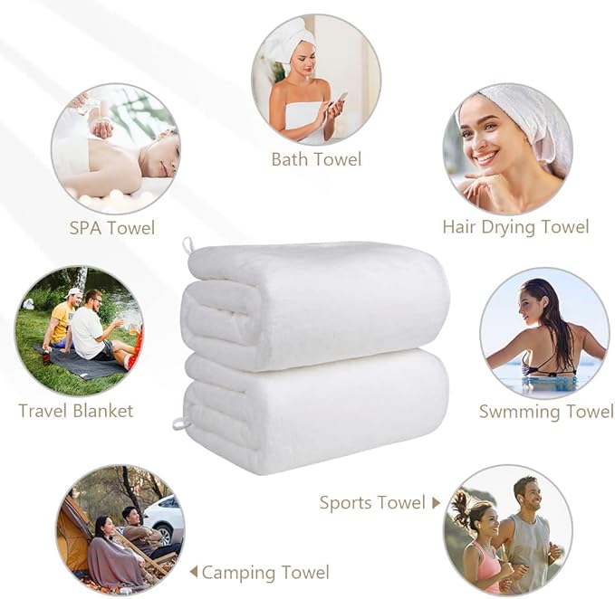 Orighty Bath Towels Pack of 2(27’’ x 54’’) - Soft Feel White Bath Towel, Highly Absorbent Bathroom Towels for Body, Quick Drying, Towel for Sport, Yoga, SPA, Fitness