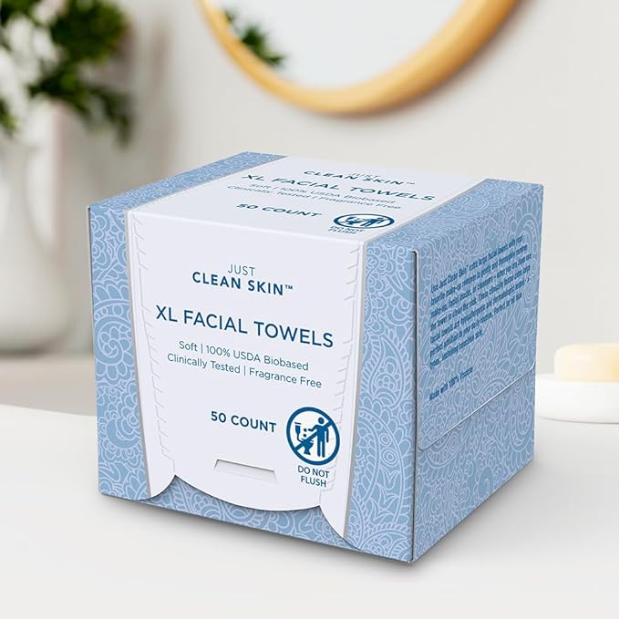 Dry Face Towels 50 Count | 10" x 11.5" Extra Large Disposable Dry Wipes | Plant-Based Viscose, 100% USDA Biobased | Makeup Remover Face Wipes | Ultra Soft Towelettes for Sensitive Skin