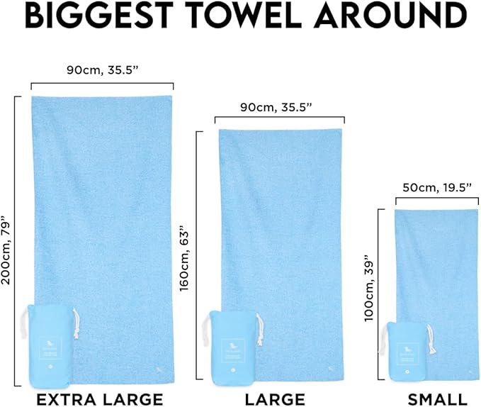 Dock & Bay Customized Beach Towel - Quick Dry, Sand Free - Compact, Lightweight - 100% Recycled - Includes Bag - Essential - Lagoon Blue - Large